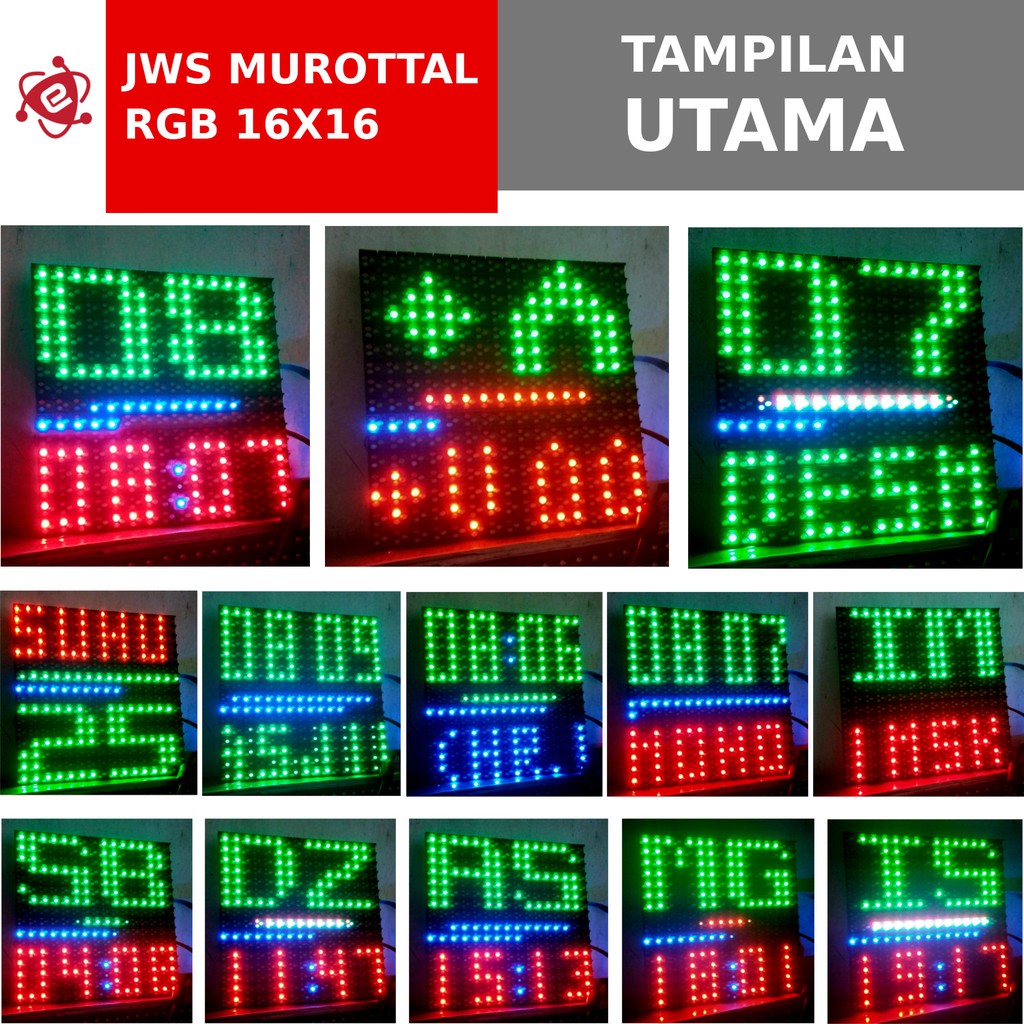 JWS Murottal RGB P10 16x16 Jam Digital LED Pengingat Waktu Sholat