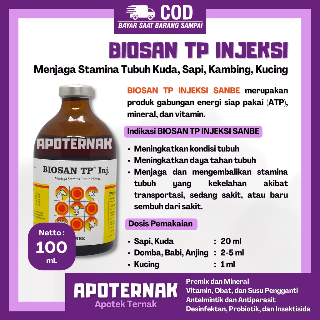 BIOSAN TP Injeksi &amp; BIOSAN TP Oral | Meningkatkan Stamina Daya Tahan Tubuh Hewan Sapi Kambing Kucing Ayam Unggas dll | Like Bio Energy Bio ATP