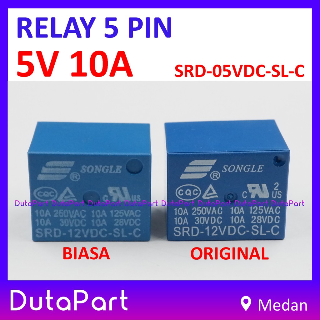 Relay 5V 10A ORIGINAL SONGLE SRD-05VDC-SL-C 5 PIN Kaki 5P