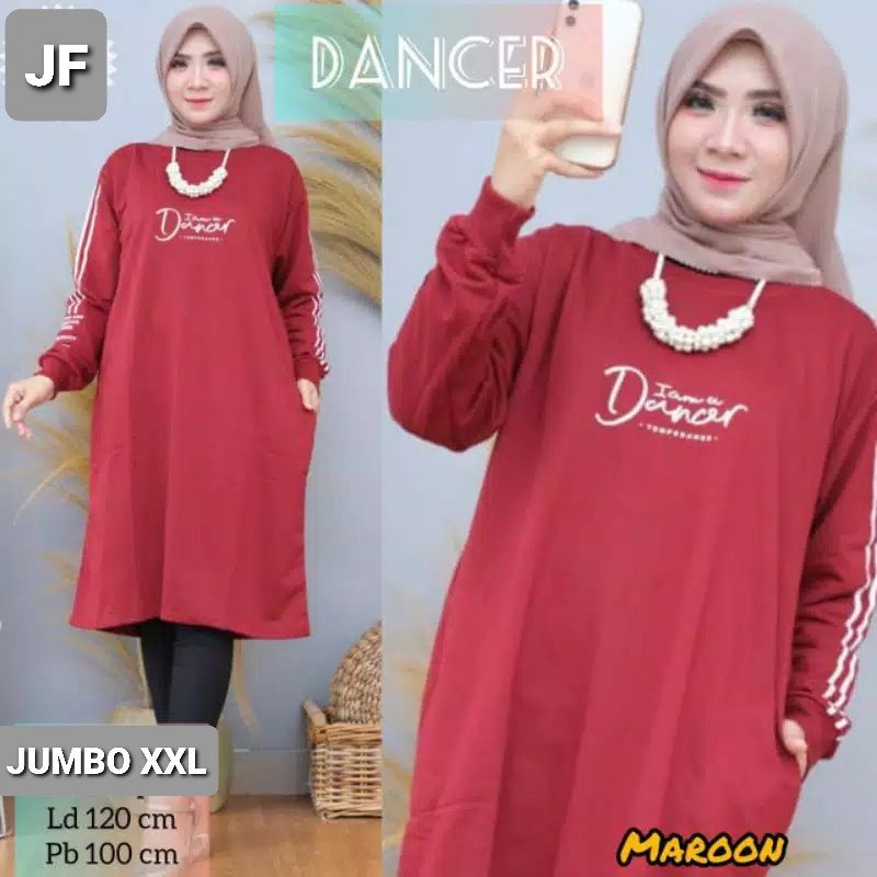 JF Tunik Kaos Wanita Jumbo Lengan Panjang Dewasa Terbaru DANCER LD 120 PB 100