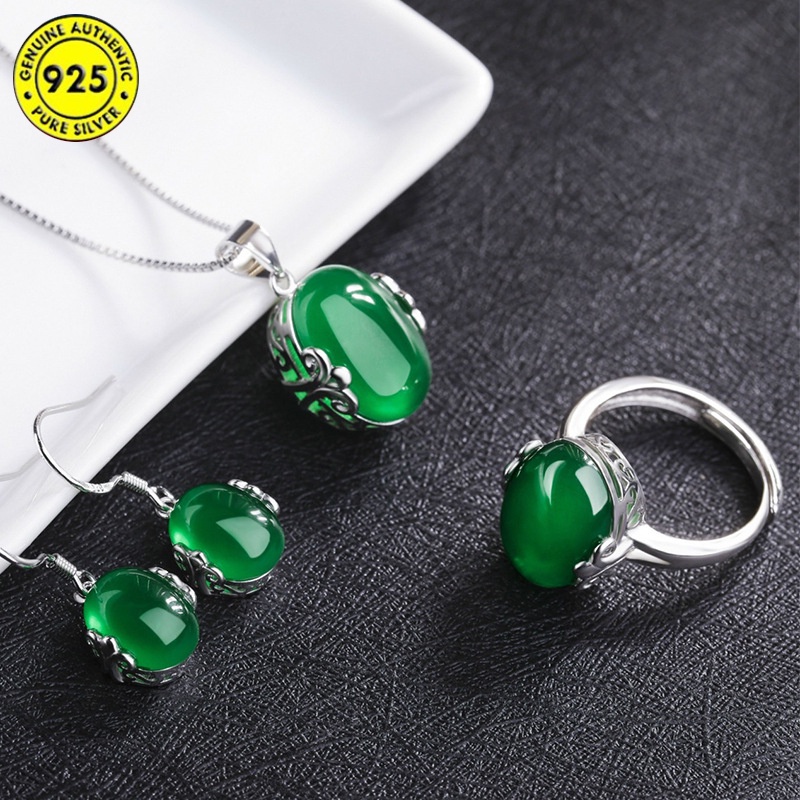 Set Kalung + Gelang + Cincin + Anting Gantung Sterling Silver 925 Rose Gold Dengan Kristal Ruby Untuk Wanita