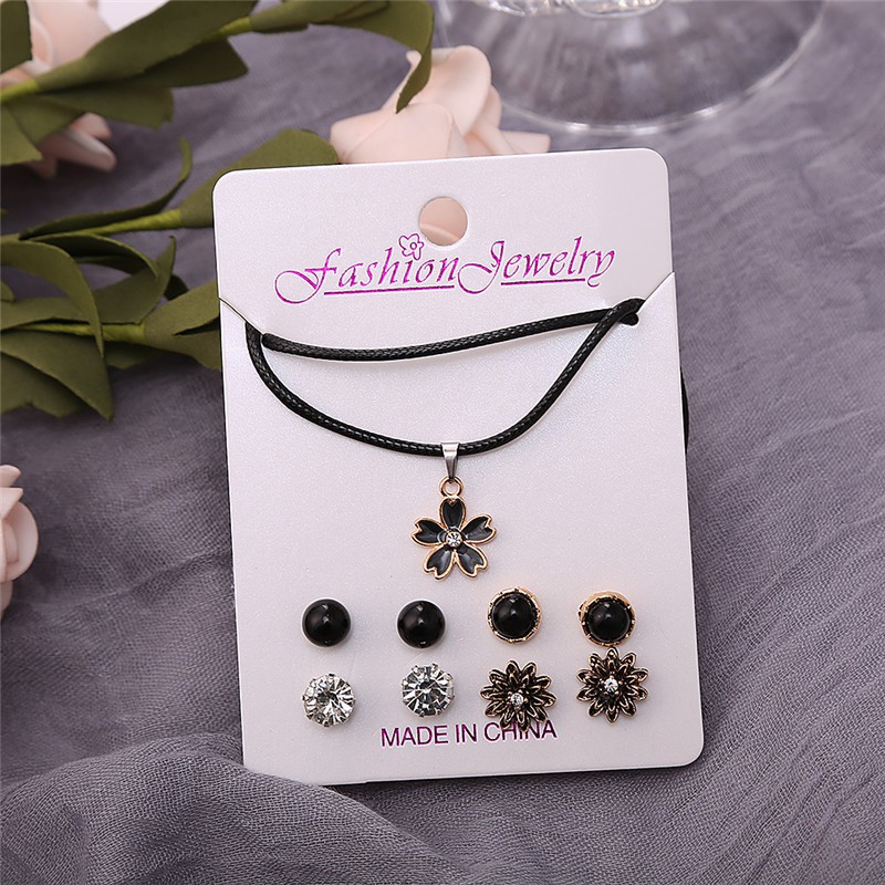 6 Pcs Set Kalung Liontin Anting Daisy Import Gaya Korea Fashion Tali Milenial Korean Necklace Bunga