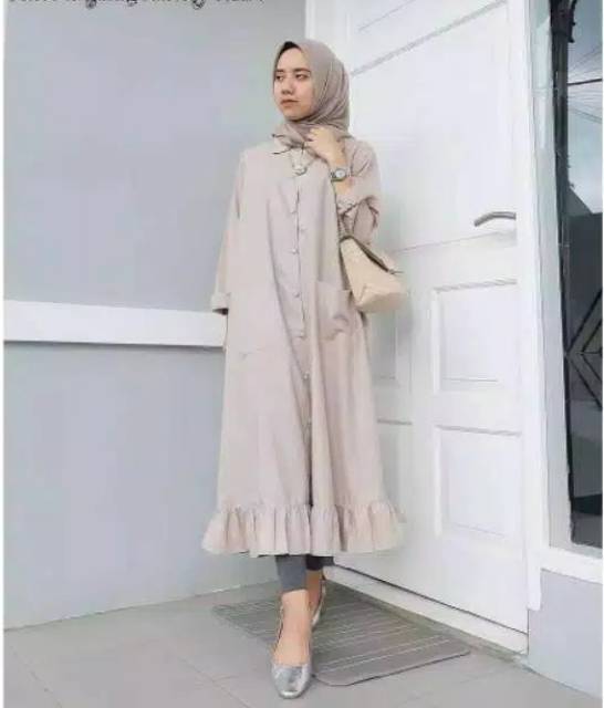 Velove Long Tunik / Atasan Tunik Bahan Wolfis Ukuran Fit L Busui Kancing