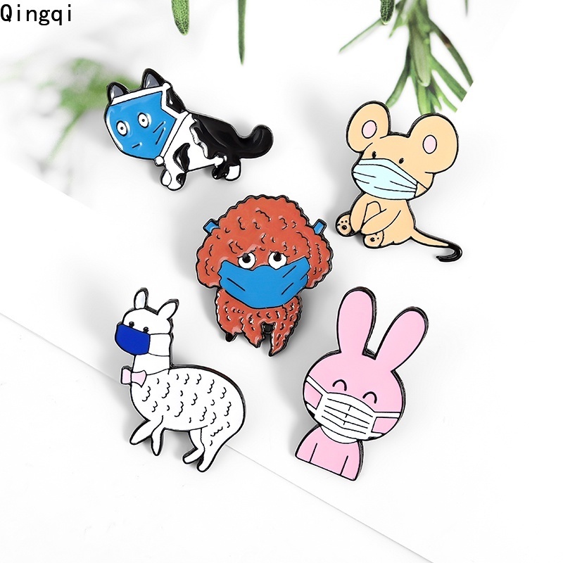 Bros Pin Enamel Desain Kartun Hewan Kucing Anjing Kelinci Tikus Alpaca Untuk Anak