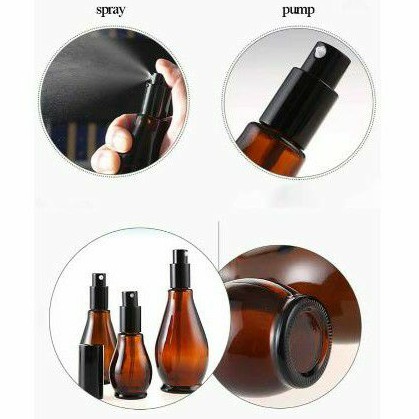 Botol Spray / Pump Kaca Amber Holo 20ml/30ml/50ml/100ml Tebal Premium Import