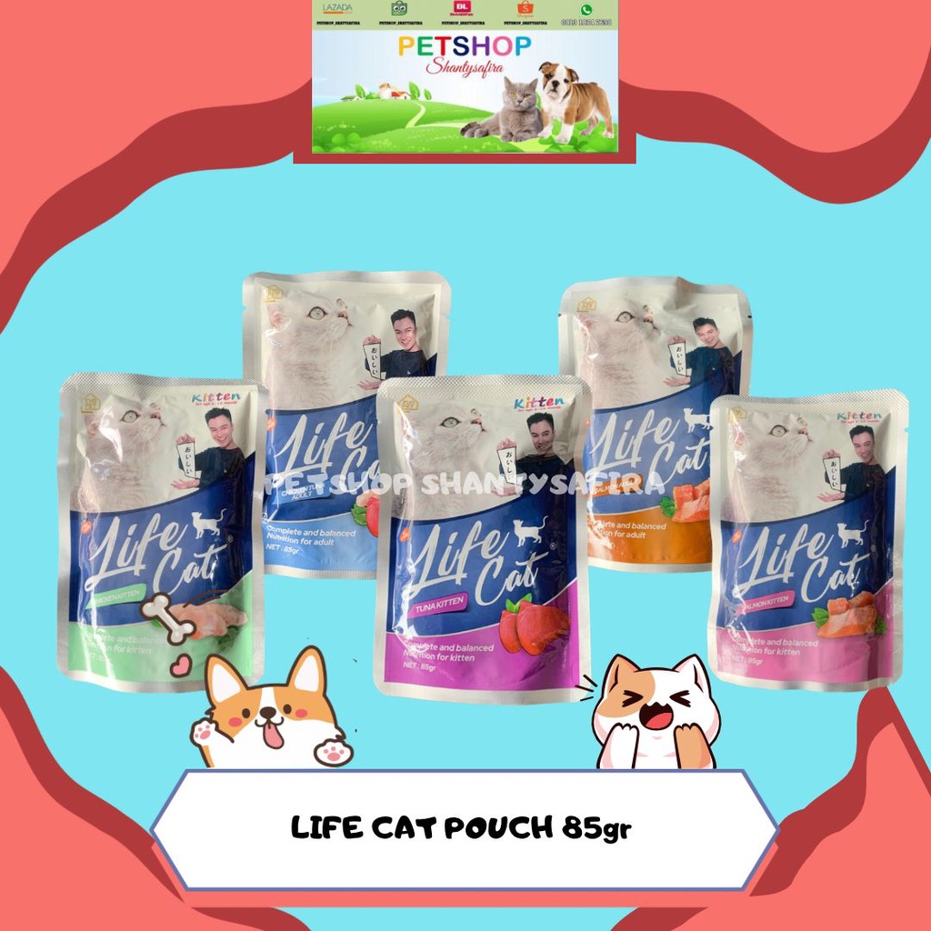 MAKANAN KUCING LIFE CAT KITTEN &amp; LIFE CAT ADULT POUCH 85 GR LIFECAT setara whiskas