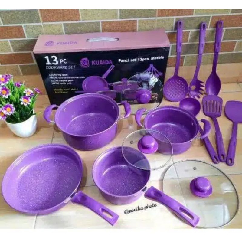PANCI SET 13PCS COOKWARE MARBLE KUAIDA UNGU