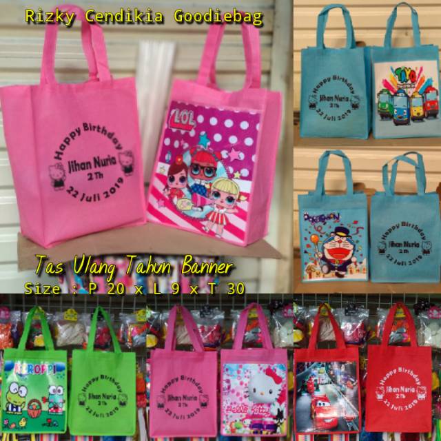 

Tas Ulang Tahun Banner/Goody Bag Karakter/Tas Spudbond anak/Tas Pesta ulang tahun dan sablon nama