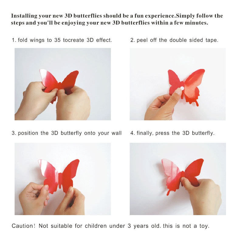 [ 3D double layer PVC Color simulation butterfly decoration For home living room  wedding  Children's Bedroom ]