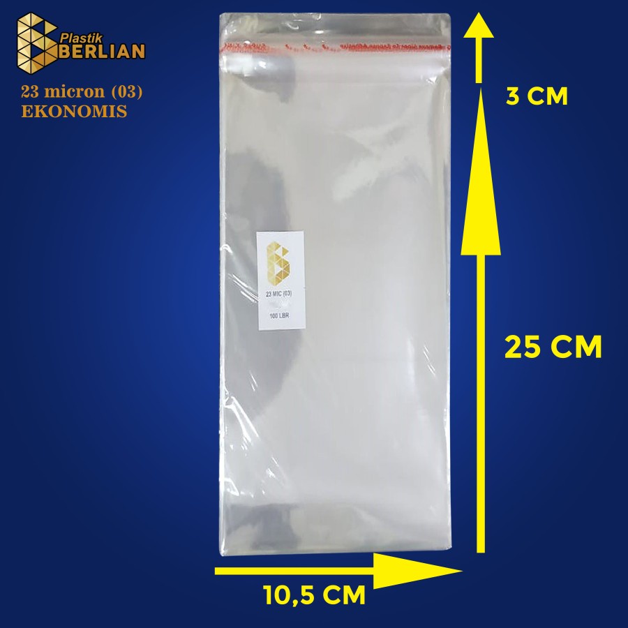 

10,5 x 25 cm Plastik OPP EKONOMIS 23micron (100 lbr) (lem/seal)