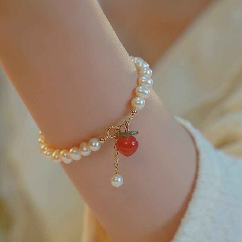 We Flower Gelang Rantai Manik-Manik Mutiara Permata Kelinci Peach Gaya Vintage Untuk Wanita
