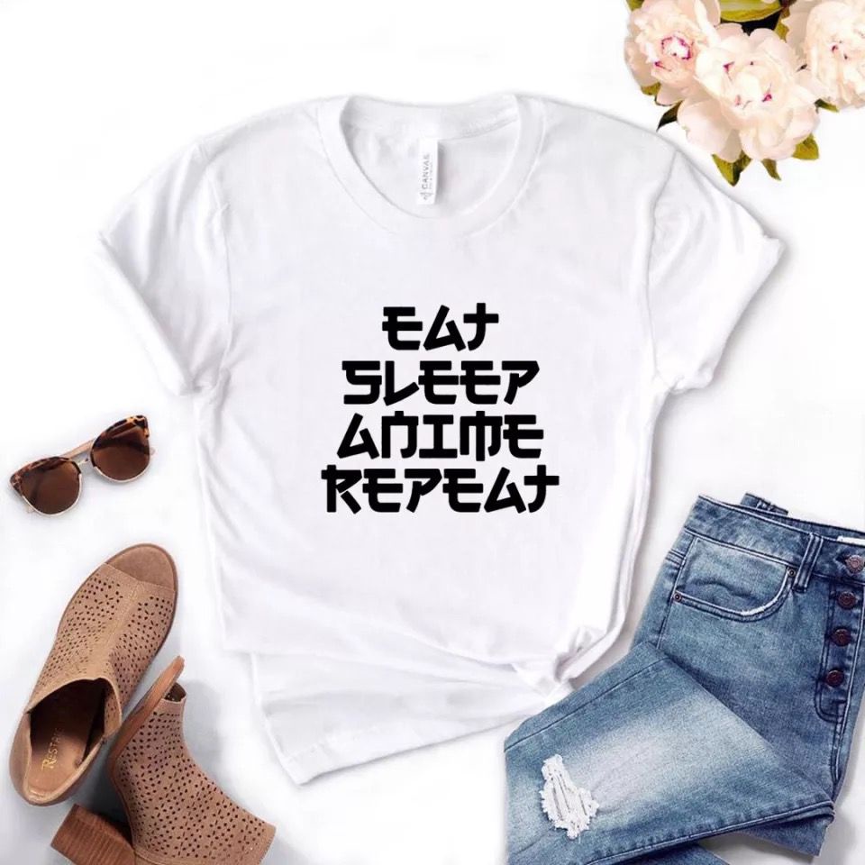 MYSTIQUE.ID-BAJU KAOS EAT SLEEP ANIME REPEAT T-SHIRT LUCU DAN AESTHETIC