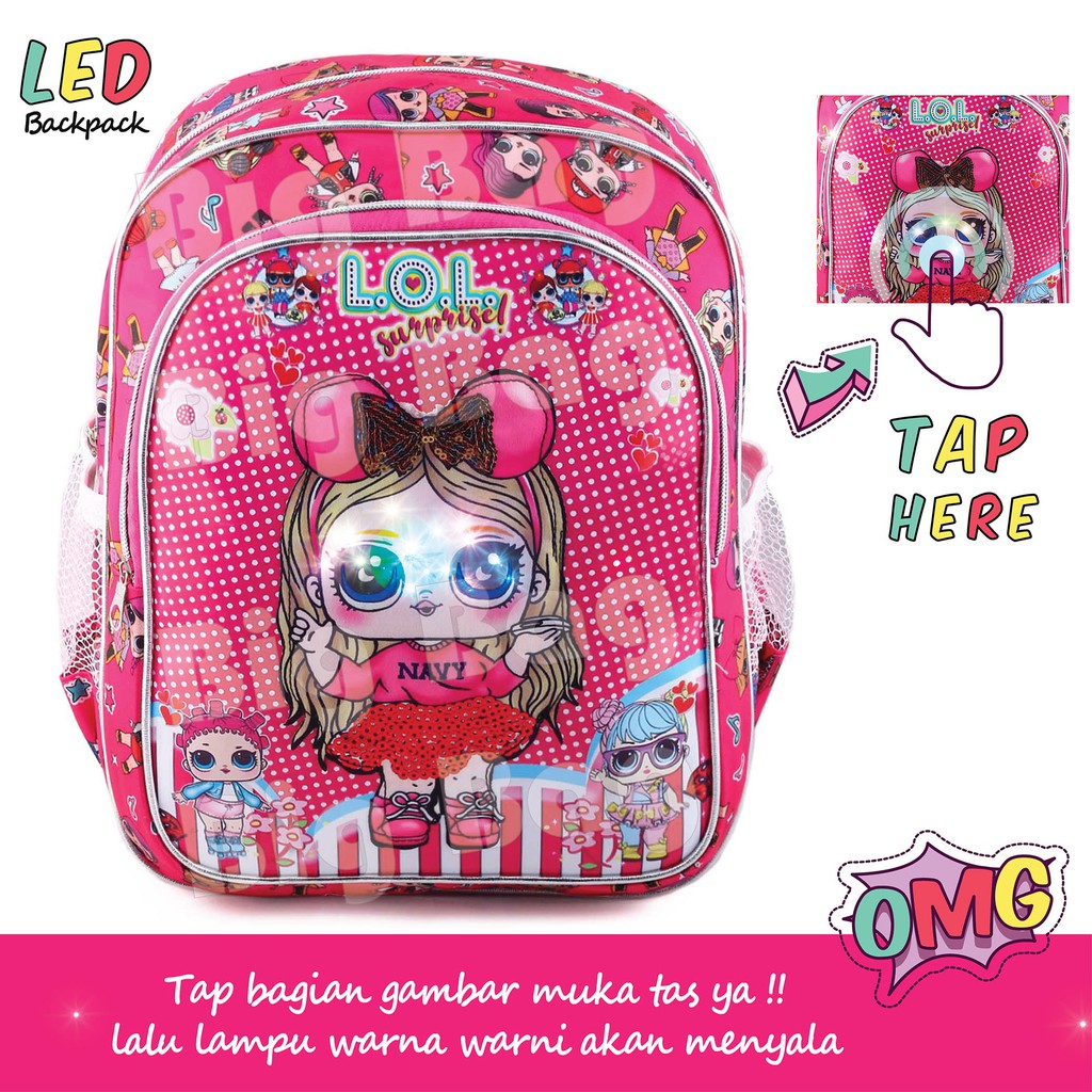 PTS - Ransel Sekolah Anak Perempuan UKURAN TK FULL PATTERN DOTTIES - RANSEL LED - LED BACKPACK - LOL SURPRISE