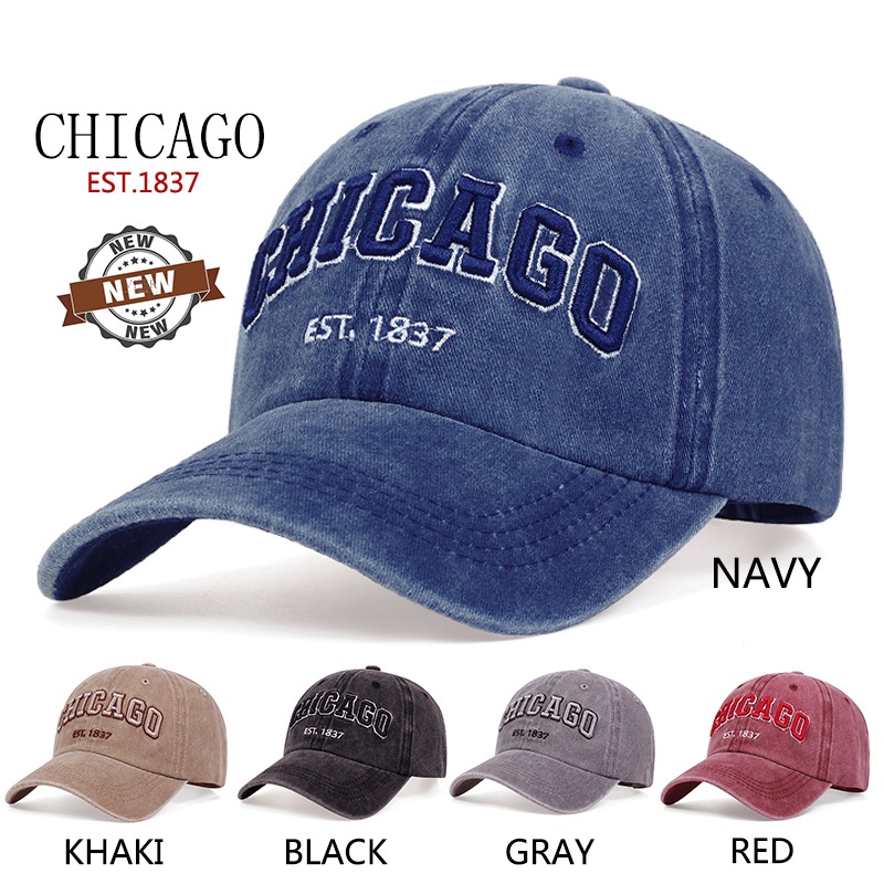 Topi baseball Warna solid Gaya vintage chicago Cowboy Untuk pria Dan wanita