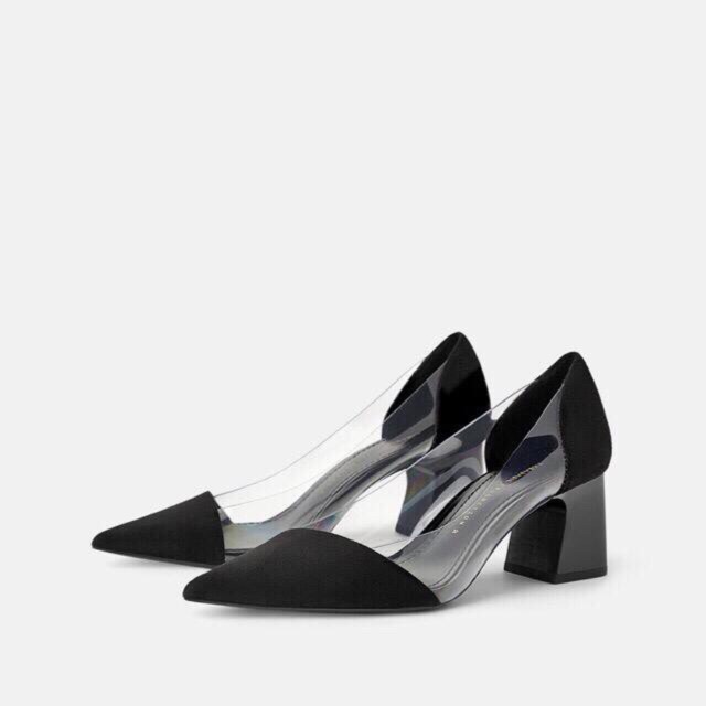 Zara vinyl transparant black suede heels