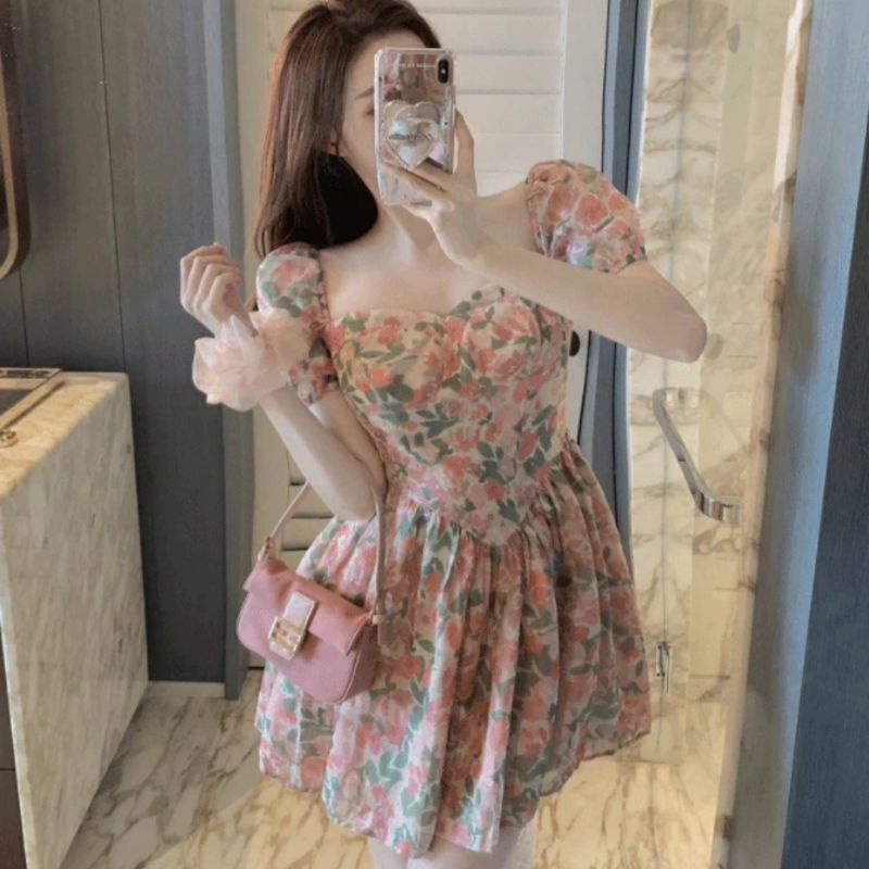 MDLV ~ 6601# Rosetta Mini Dress Korea Flower Mini Dress Fashion Import