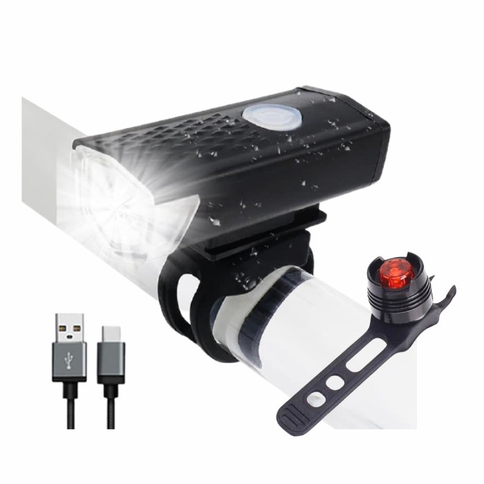 Paket 2in1 Lampu Sepeda LED Light Depan dan Belakang Rechargeable Charger Waterproof Murah JAKARTA