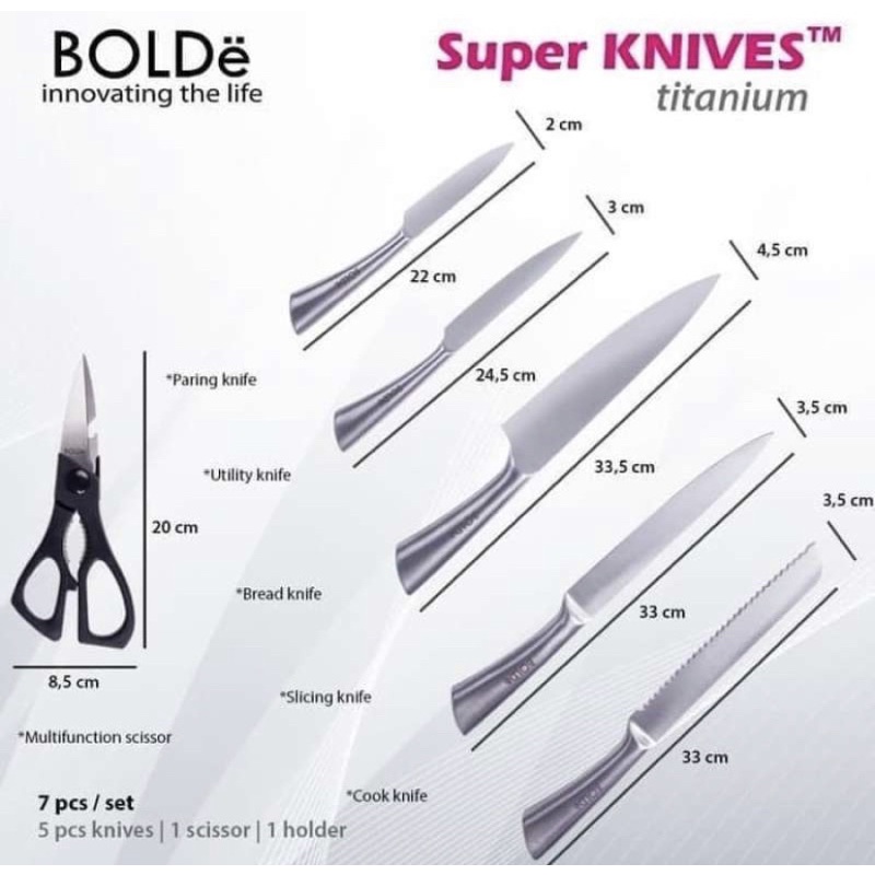 BOLDE SUPER KNIVES TITANIUM 7 PCS SET [ORIGINAL] - TITANIUM SILVER