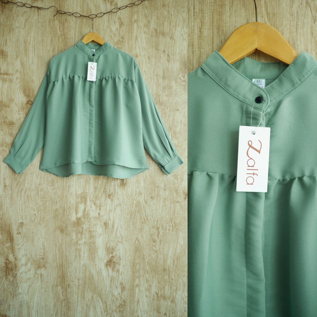 DANIA blouse by ZALFA OUTFIT / blouse polos / blouse wanita murah / blouse rayon-Mint (R.Denim)