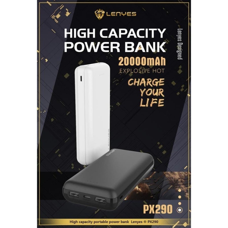 Original Power Bank LENYES PX290 20000 mah 2 usb portable 1 Usb Type C high real capacity