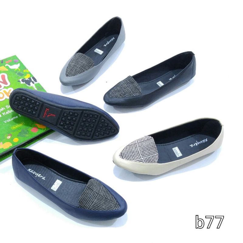 Borneo Sepatu Wanita Flat Flatshoes Bahan Sintetis Motif Atas Sol Karet Anti Licin by Xavyera kode b77