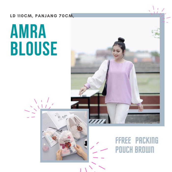 Blouse Wanita Lengan Panjang Kekinian Tangan Balon Warna Lilac
