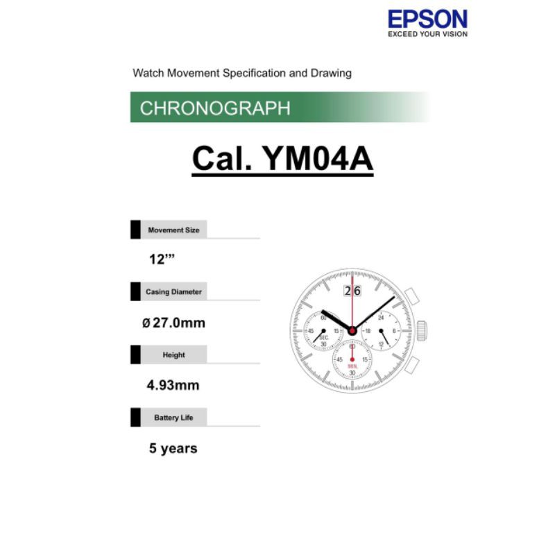 Mesin jam tangan Original epson ym04A tanggal atas