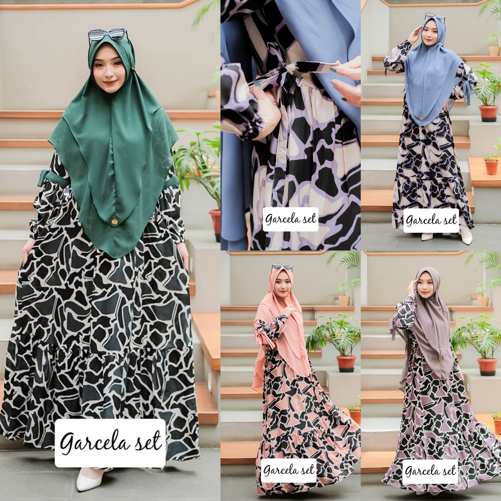 Gamis set khimar SHAKILA mix ceruty babydoll ORI anq ellyarsy motif Ariana garcela hinayah zebra qisti serut