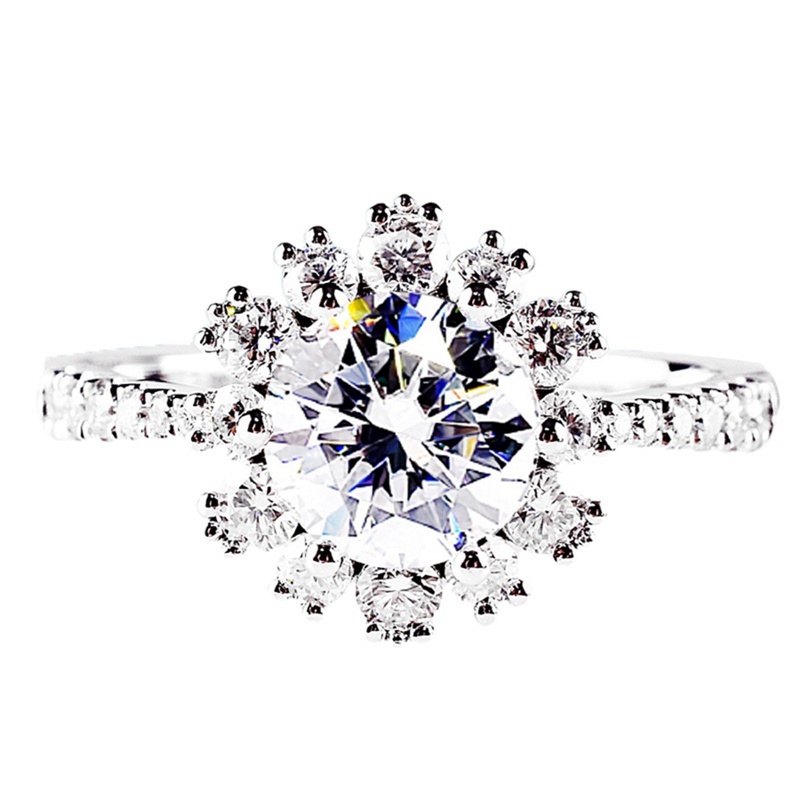 Fancyqube Perhiasan Cincin Kristal Zircon Bentuk Bunga Snowflake Untuk Wanita