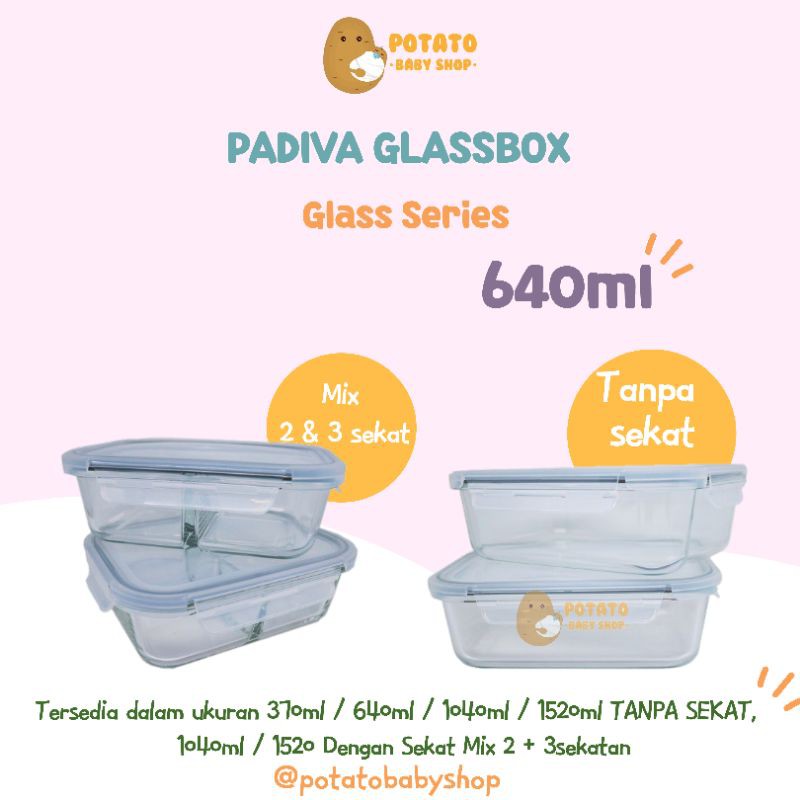 Padiva 640ml (2pcs) Glassbox 1 compartment