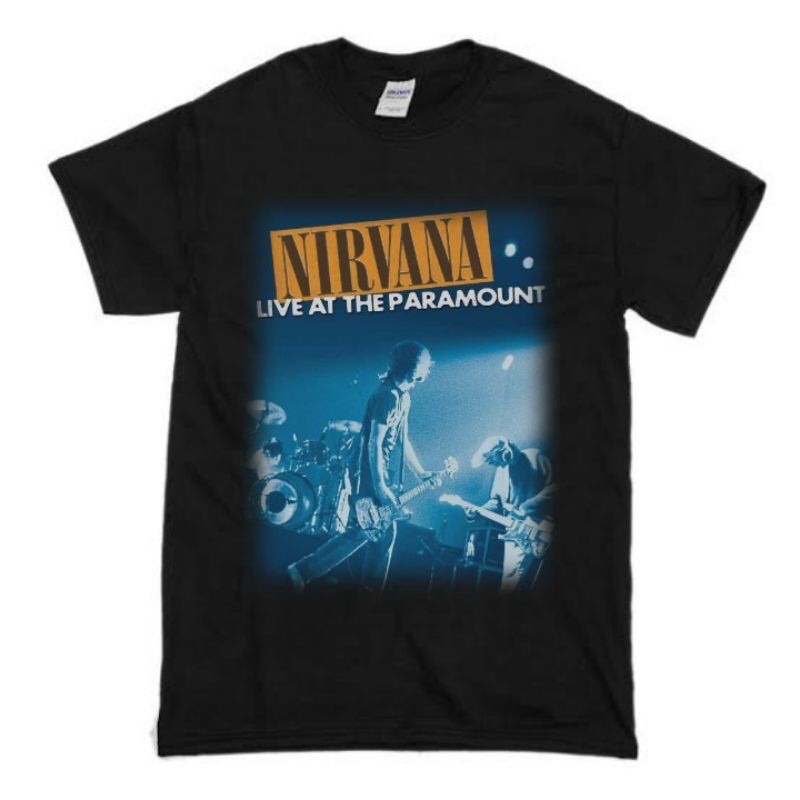 KAOS BAND NIRVANA “LIVE AT PARAMOUNT” | T-SHIRT BAND GRUNGE NIRVANA | BAJU BAND NIRVANA PRIA HITAM M