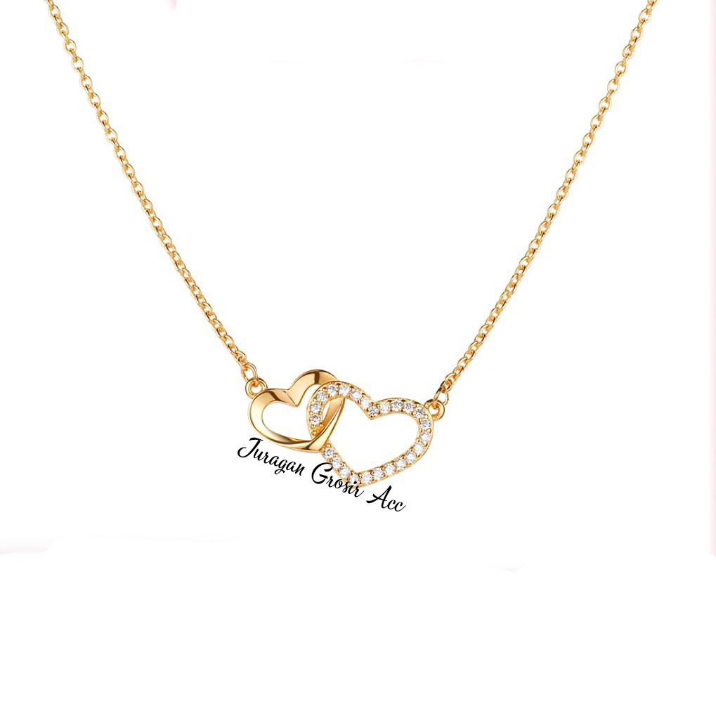 KALUNG TITANIUM LOVE GANDA SEMI PERMATA LOGAM EMAS24K ANTI KARAT&amp;ANTI LUNTUR DESAIN CASUAL TERMANIS