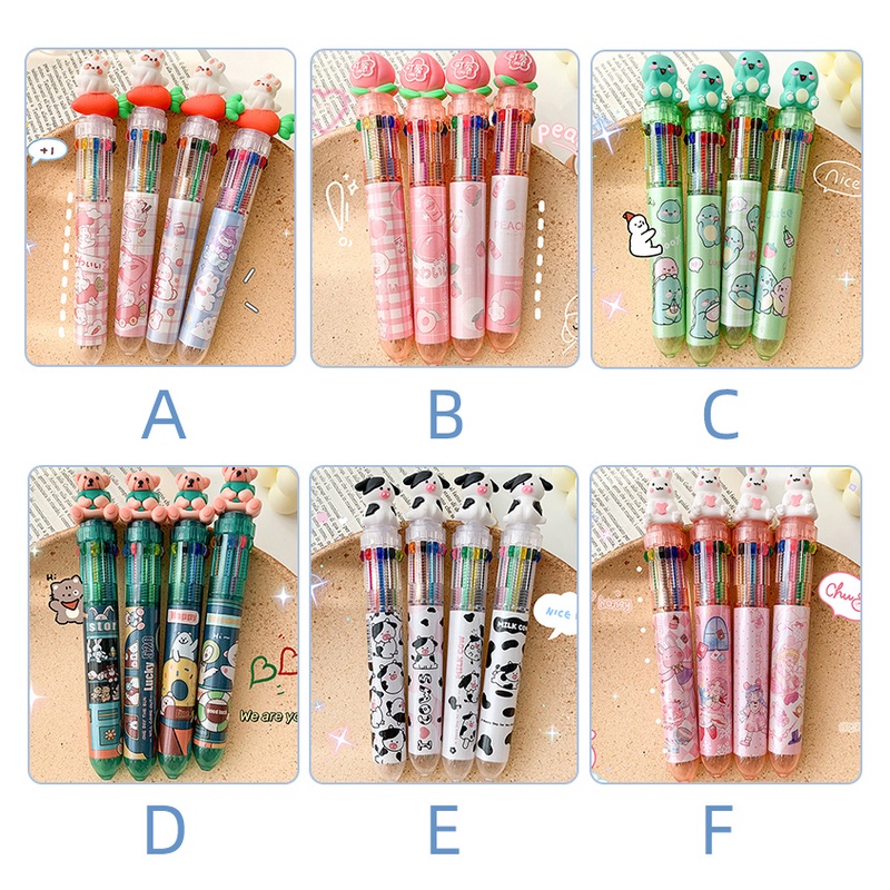 10 Warna 0.5mm Pulpen / Bolpoin Kartun Kreatif Kapasitas Besar Dapat Ditarik