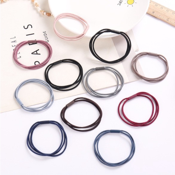 Reseller Welcome - F5104 (1PCS) Karet Rambut Korea Polos 3 IN 1 / Ikat Rambut / Karet Rambut Elastis-8