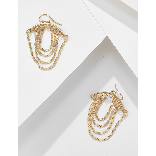 LRC Anting Gantung Fashion Golden Chain Tassel Earrings D91340