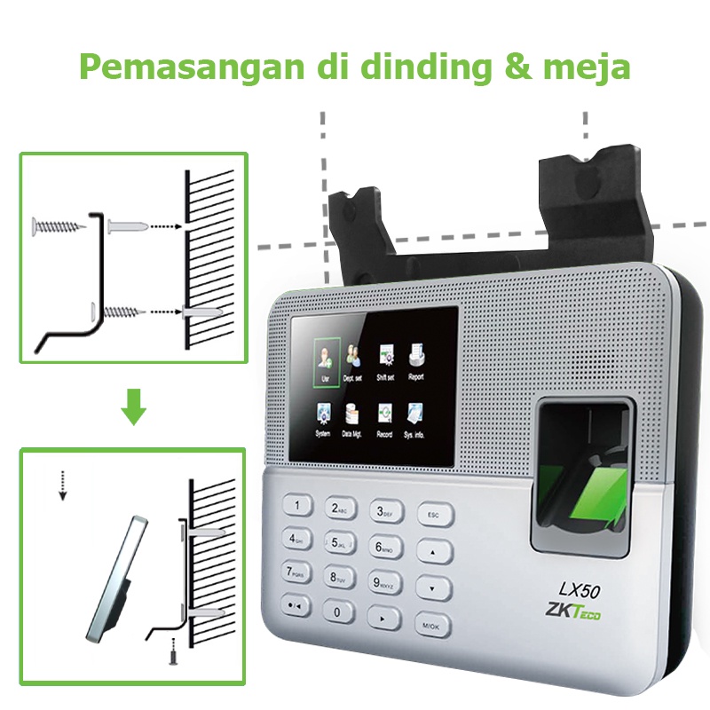 ZKTeco Mesin Absensi Sidik Jari Mesin Absensi Garansi satu tahun Fingerprint Bahasa Indonesia-seri LX