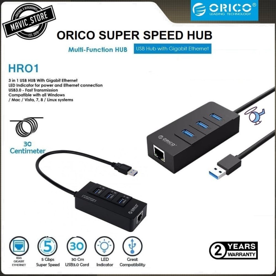 Orico HR01-U3 - Super Speed USB HUB With LAN Ethernet Adapter USB 3.0 - Orico