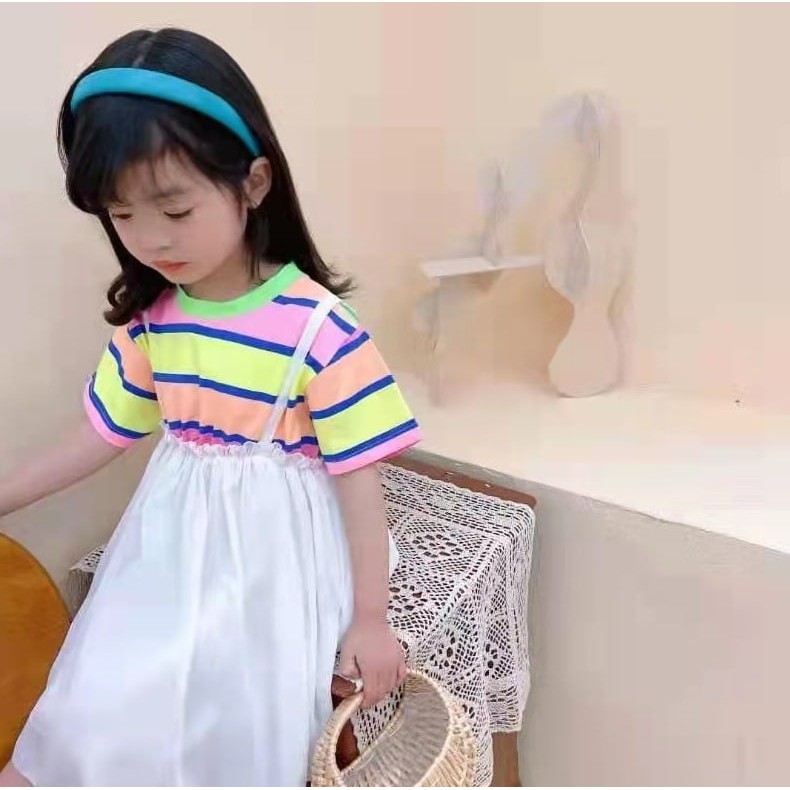 Promo !! Dress anak murah / Dress kingkids / Dress anak import / Dress striped stomach lace import uk 1-4th
