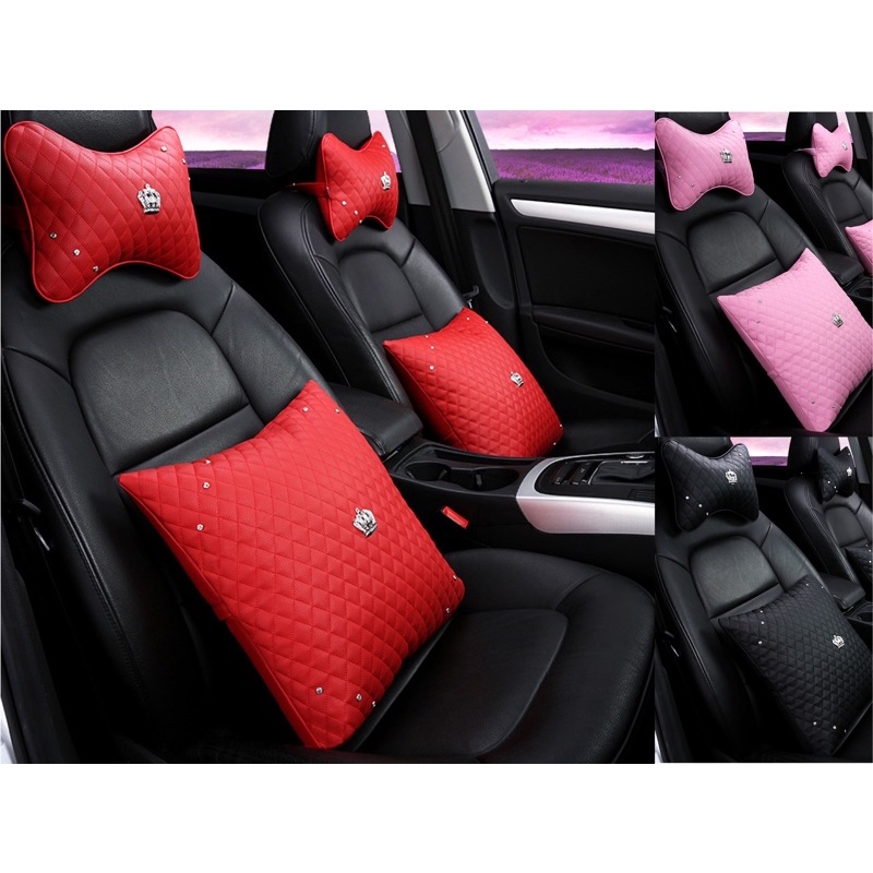 Bantal Kepala Jok Mobil DAD Crown Mahkota Mewah Elegan 4in1 mahkota swan angsa set merah/hitam/pink