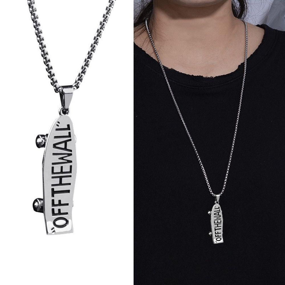 Mxbeauty Huruf Skateboard Kalung Pasang Retro Panjang Sweater Rantai Punk Kalung Pria Perhiasan Baja Titanium Gaya Korea Kalung