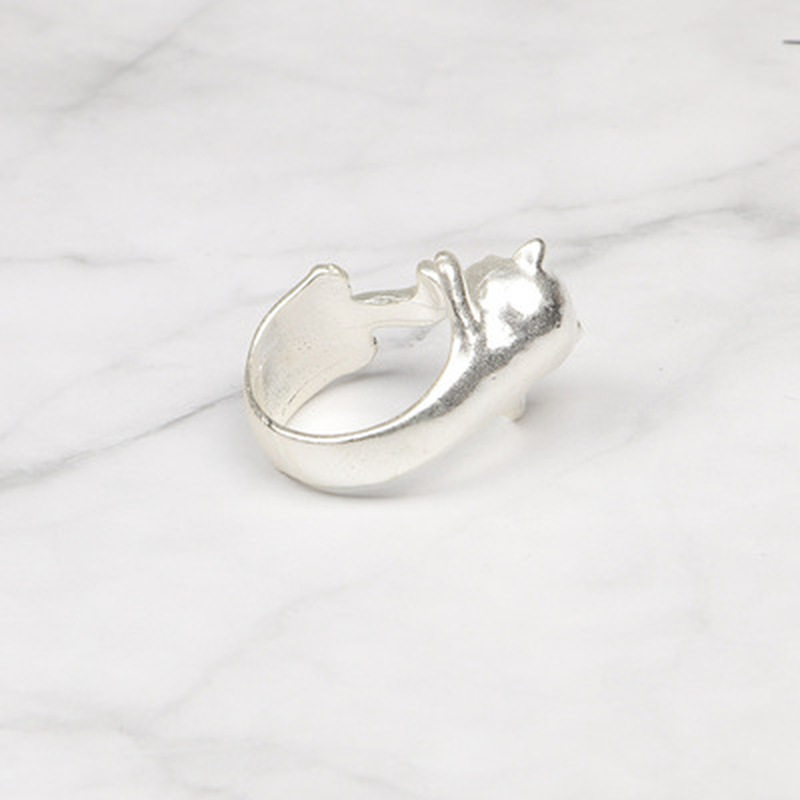 Cincin Model Terbuka Adjustable Desain Kucing Untuk Wanita