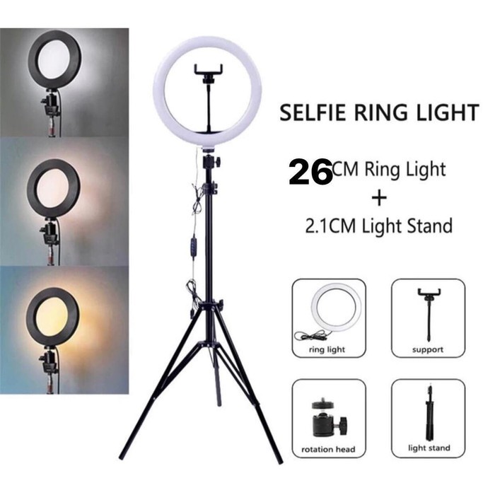 PAKET RING FILL LIGHT 26CM/10.2&quot; MIRROR WITH TRIPOD 2.1M YOUTUBER ACC