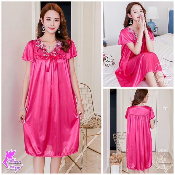 Daster Baju Tidur Wanita Satin Jumbo Big Size Sexy Sleepwear-Fanta