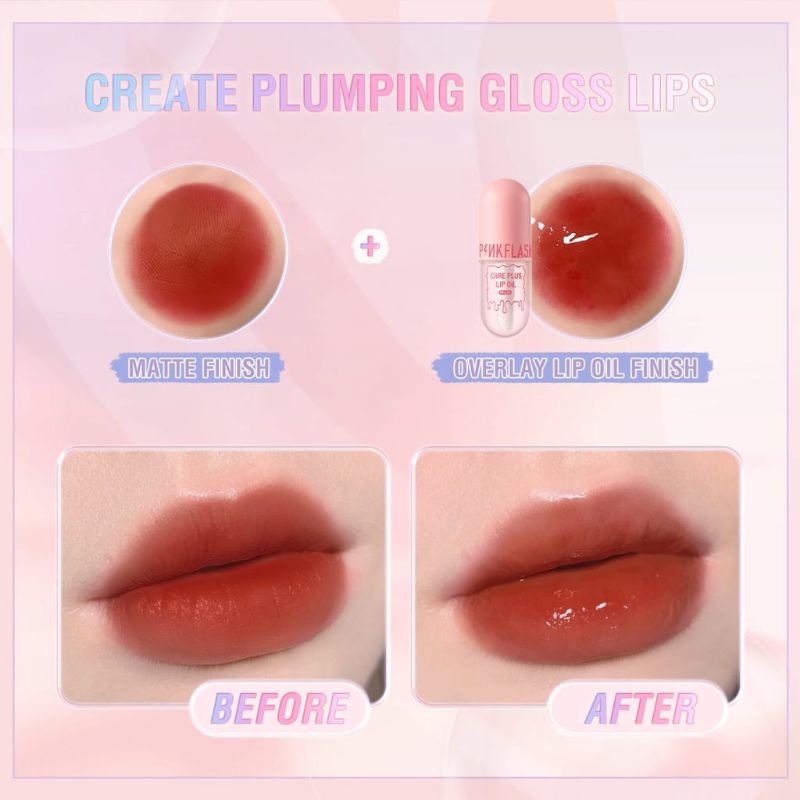 Pinkflash Care Plus Lip Oil Lip Balm Lip Gloss Moisturize Repair Nourish Reduce Wrinkles Waterproof