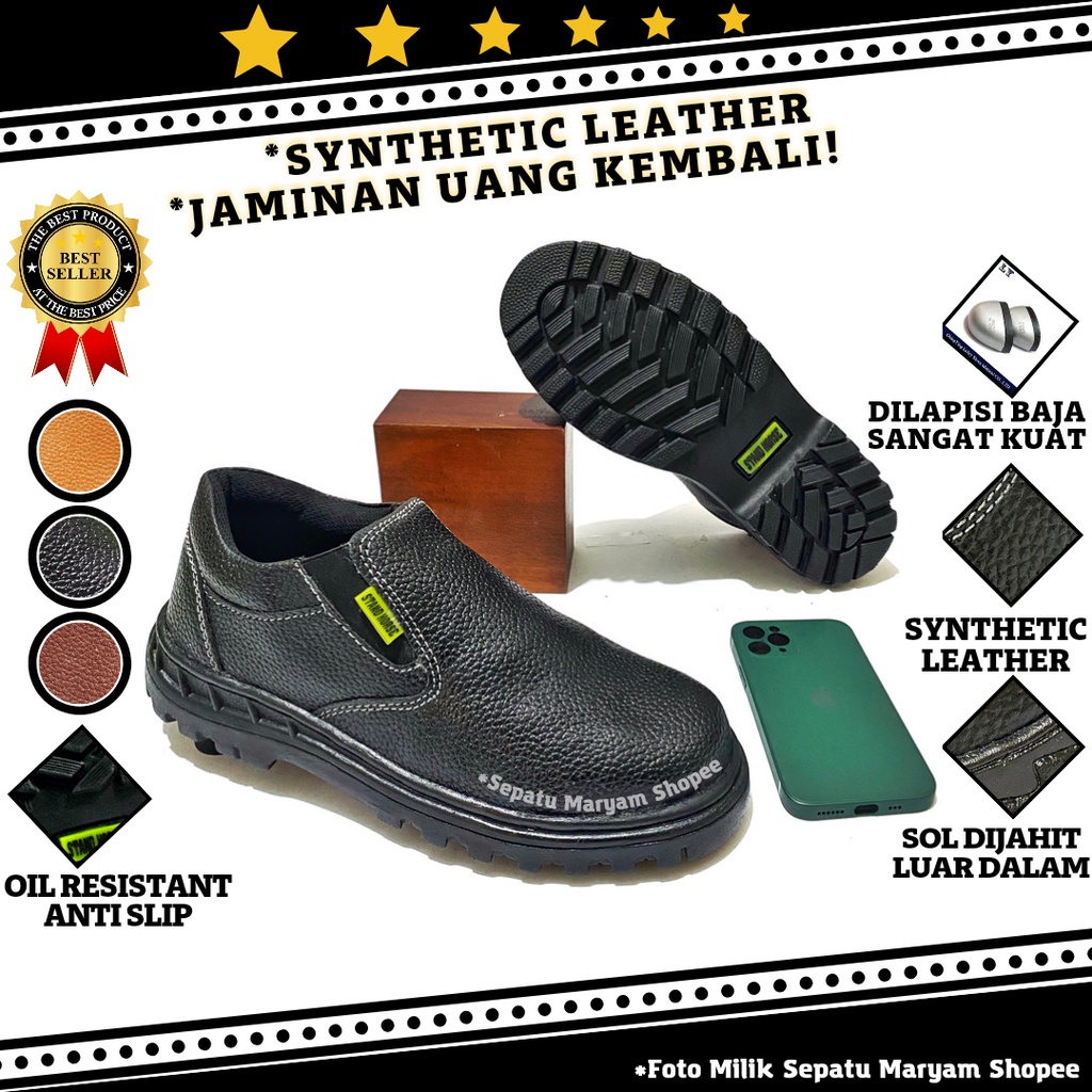 SEPATU Pria SAFETY Murah Safety Shoes Pendek Tanpa Tali Low Boots Sepatu Septi Ujung Besi Septy