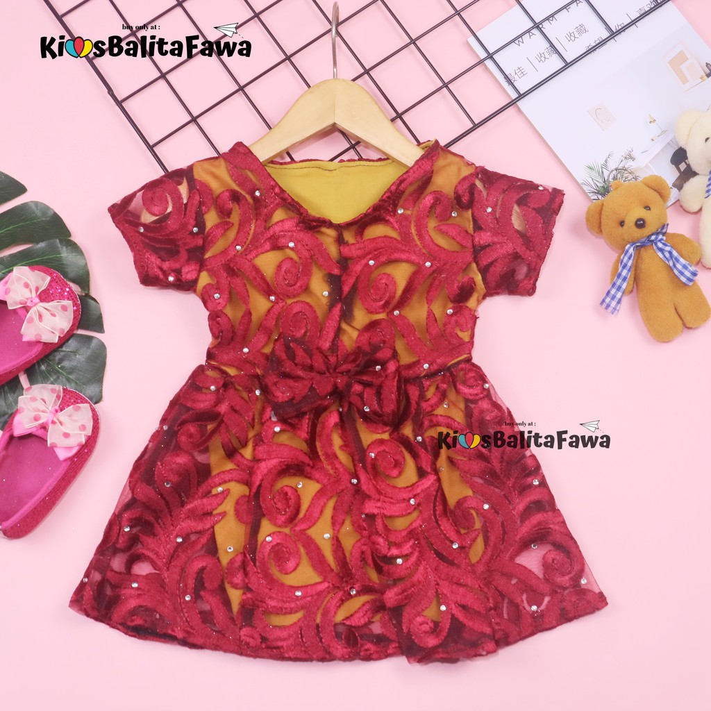 Dress Icha Brukat uk Bayi 0-6 Bulan / Dres Brokat Anak Perempuan Gaun Brukat Pesta Baju Import Baby Cewek