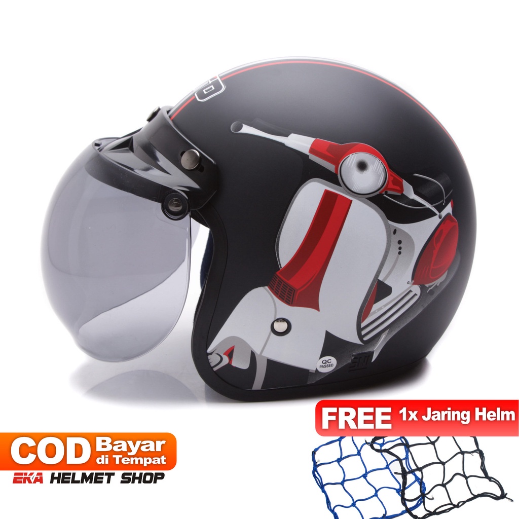 [Helm Dewasa] WTO Helm Retro - Vespa - Hitam Doff + Promo Gratis Jaring Helm