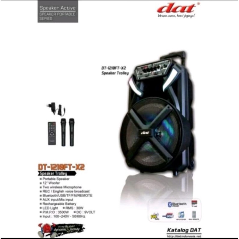SPEAKER PORTABLE DAT DT 1210FT X2 12 INCHI DAT DT 1210 FT MIC WIRELESS