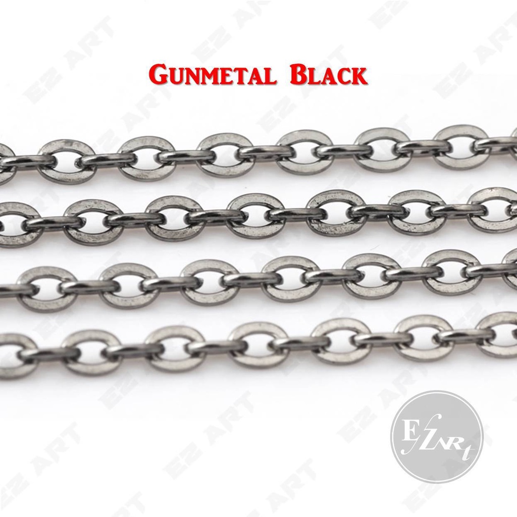 HITAM GUN METAL - KALUNG MASKER RANTAI POLOS SIMPLE STAINLESS STEEL PRIA WANITA