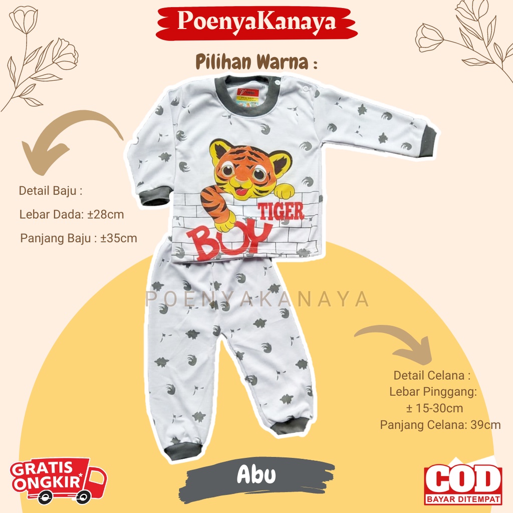 Setelan Baju Bayi Piyama Bayi Panjang OBLONG BOY TIGER Viori 6-18 Bulan SPY80